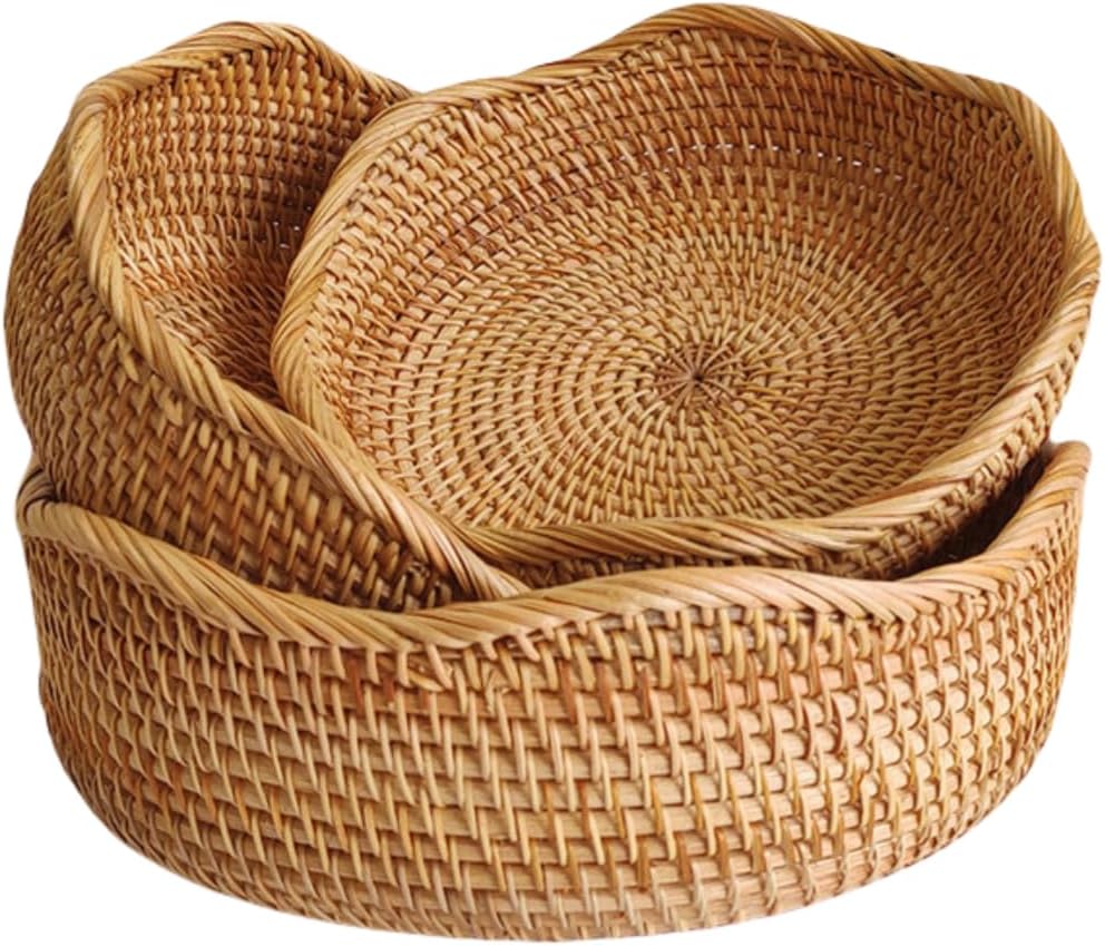 Rattan Bread Basket, Hand Woven Fruit Basket, Wicker... Rattan Bread Basket, Hand Woven Fruit Basket, Wicker...