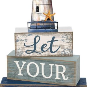 Lineshading 4 Pcs Beach Coastal Table Decor Wooden...