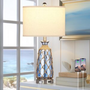 Ruzectt Coastal Glass Table Lamps, 3-Way Dimmable Touch...