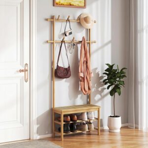 Giantex 3-in-1 Hall Tree with Bench and Shoe Storage,...