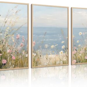 Coastal Wildflower Wall Art Beach Floral Canvas Wall...