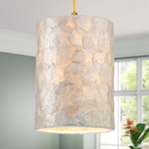LumFurn D7in Capiz Shell Chandelier, 1-Light Coastal...