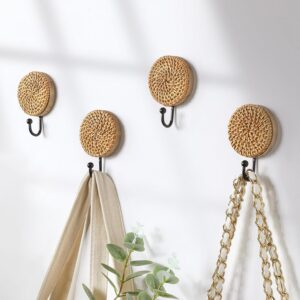 Colingmill 4 Pcs Boho Rattan Wall Towel Hooks Decorative...