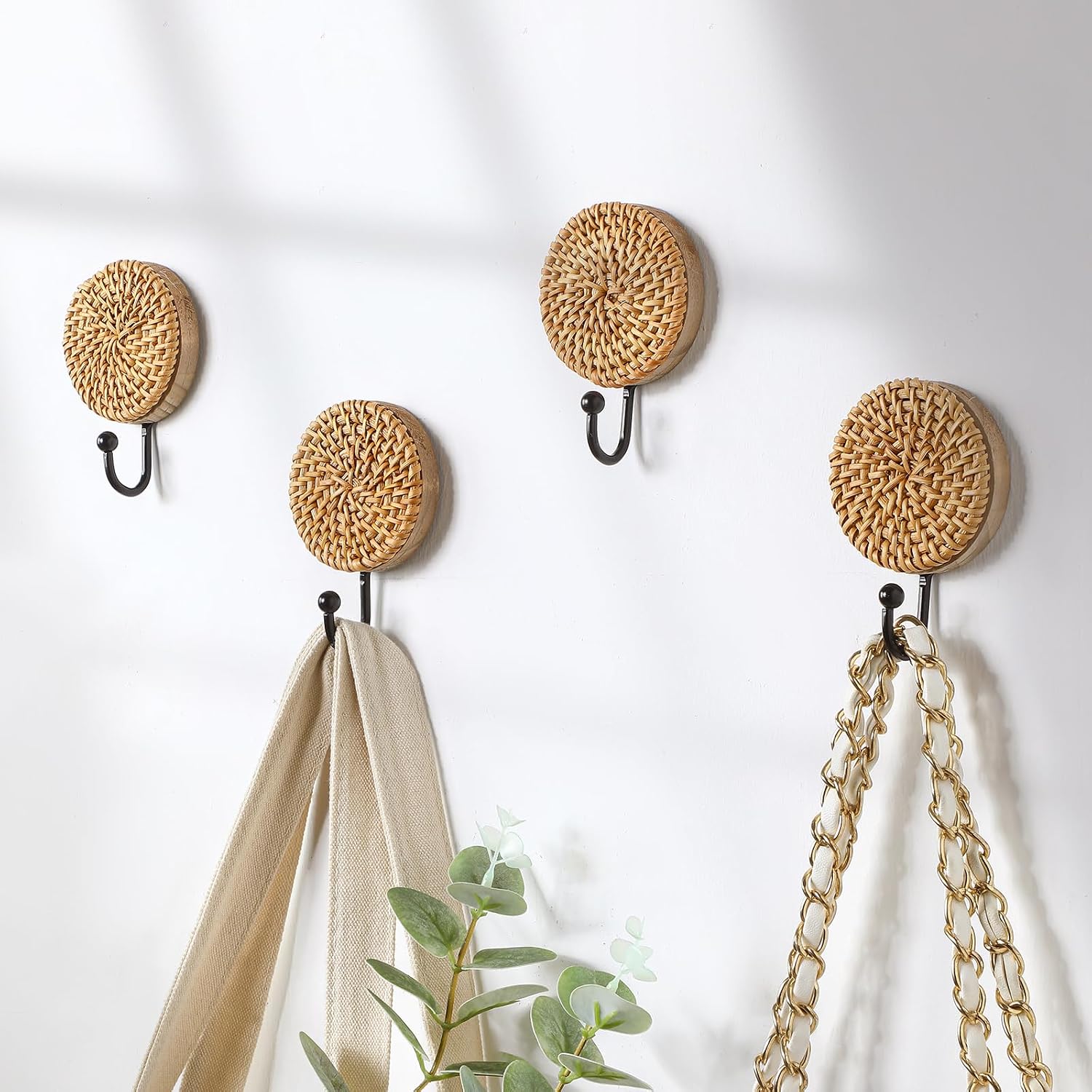 Colingmill 4 Pcs Boho Rattan Wall Towel Hooks Decorative... Colingmill 4 Pcs Boho Rattan Wall Towel Hooks Decorative...
