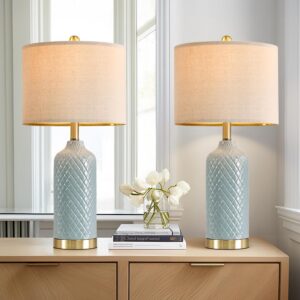 24.25" Modern Ceramic Blue Table Lamps Set of 2 for...