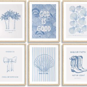 6 Pcs Coastal Christian Wall Art Blue Seashell Scripture...
