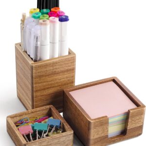 Acacia Wood Desk Organizer Set with Sticky Note Holder,...