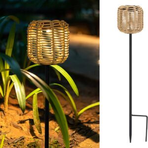 Livinlarge Solar Pathway Lights Outdoor Handmade Bamboo...