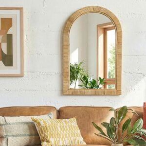 24x36 inch Rattan Arched Mirror for Wall, Bohemia...