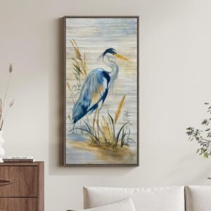 Framed Vertical Blue Heron Living Room Wall Art, Large...