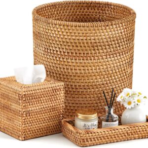 Teenyyou 3 Pcs Rattan Bathroom Accessories Set Wicker...