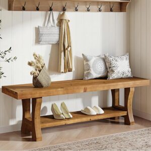 Solid Wood Entryway Bench, 55" End of Bed Bench, Long...
