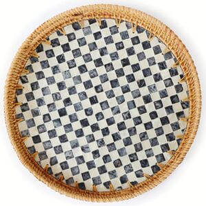 YANGQIHOME Round Rattan Tray with Handle, Mother of...