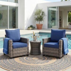2 Piece Outdoor Patio Sofa Chairs Set, Wicker Armchairs...