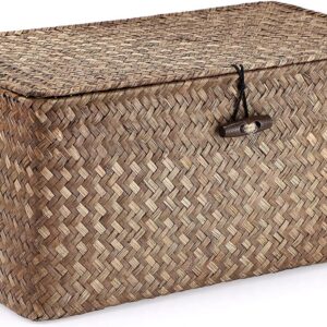 Hipiwe Wicker Shelf Baskets Bin with Lid, Handwoven...