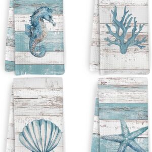 Beach Coastal Kitchen Towels and Dishcloths Set of 4,...