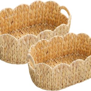 Coeusy Scalloped Basket Set of 2,Water Hyacinth Basket...