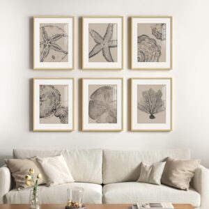 Framed Coastal Wall Art for Living Room, 6 Piece Neutral...