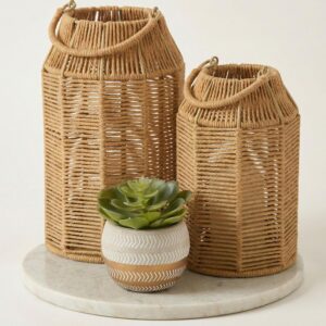Natural Jute Boho Lanterns - Handcrafted Coffee Table...