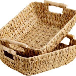 StorageWorks Hand-Woven Storage Baskets with Wooden...