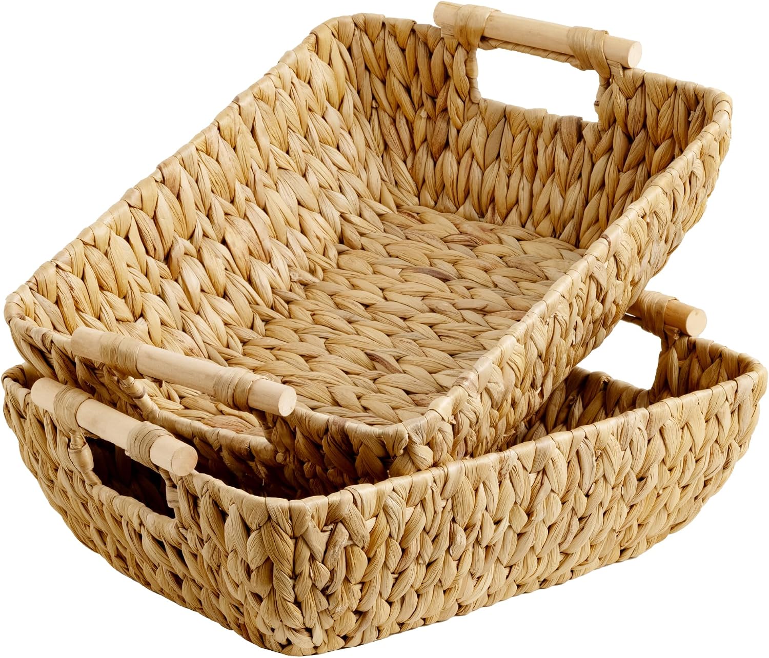 StorageWorks Hand-Woven Storage Baskets with Wooden... StorageWorks Hand-Woven Storage Baskets with Wooden...