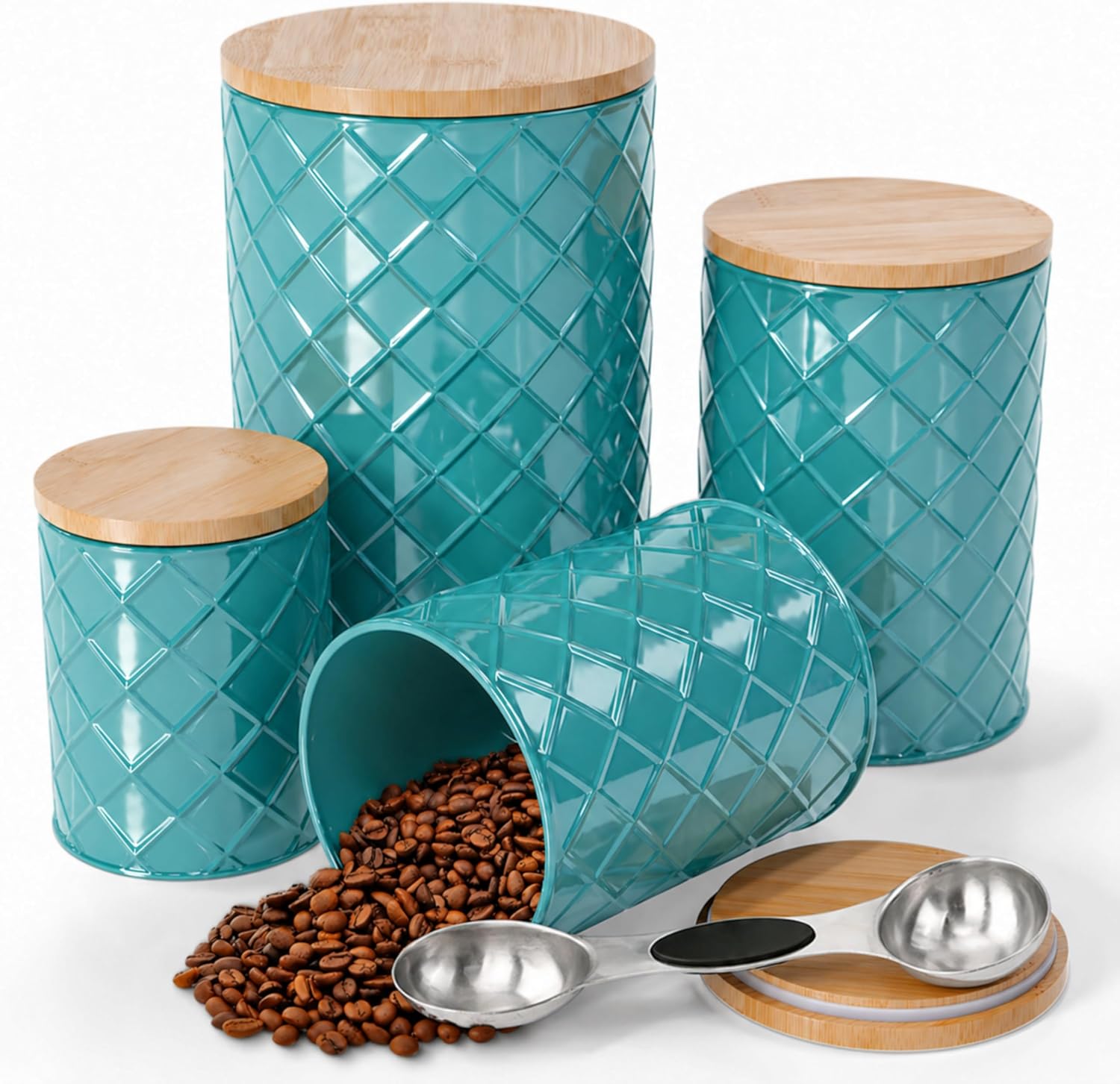 Pebble & Stem® Coastal Teal Metal Canister Set for the... Pebble & Stem® Coastal Teal Metal Canister Set for the...