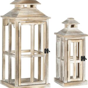 HOMCOM 2 Pack 28"/20" Wooden Lantern Decorative,...