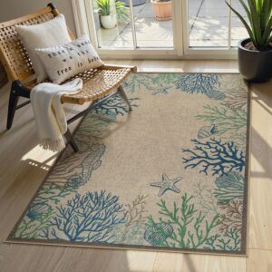 LIVEBOX Modern 3x5 Jute Outdoor Patio Rug, Washable Rugs...
