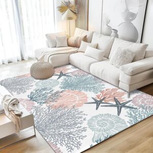 Corals Coastal Rug for Living Room 5x7 Area Rug Washable...