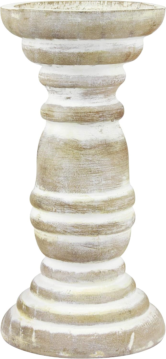 Stonebriar Decorative Worn White Wooden Pillar Candle... Stonebriar Decorative Worn White Wooden Pillar Candle...
