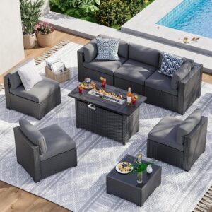 Aoxun 8 Piece Patio Furniture Set with 44” Fire Pit...