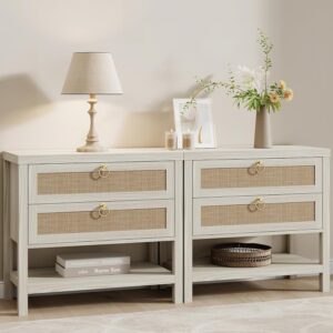 Eclatara Large Rattan Night Stand Set of 2: Boho...