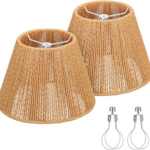 Small Rattan Lamp Shades Set of 2, Boho Lamp Shades for...