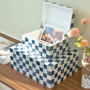 Chi An Home 12", 8" Capiz Inlaid Boxes with Lids, Navy...