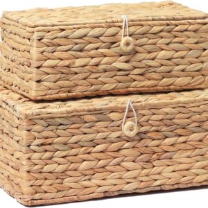 LUSYDECO Set of 2 Rectangular Wicker Storage Bins with...