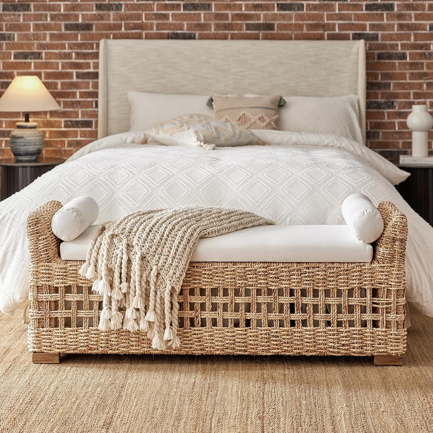 HULALA HOME 56" Rattan Storage Bench, Boho Wicker End of... HULALA HOME 56" Rattan Storage Bench, Boho Wicker End of...