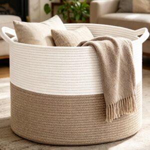 Large Woven Blanket Basket,65L Cotton Rope Laundry...