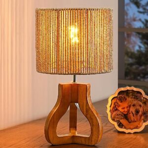 EDISHINE Small Table Lamp, Rose Wood Tripod Nightstand...