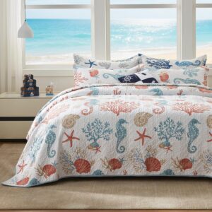 LEAONME Coastal Quilt Set Full/Queen Size - Lightweight...