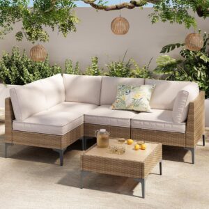 5-Piece Patio Furniture Set, Outdoor Wicker Sectional...