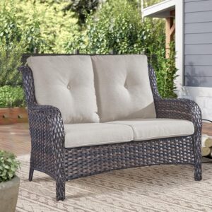Outdoor Loveseat Sofa-2 Seater Rattan Wicker Patio Couch...