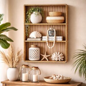 American Art Decor Bay Breeze Bamboo Wall Shelf, Coastal...