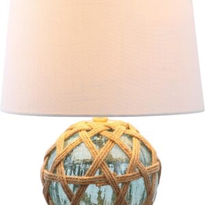 JONATHAN Y 21.5" Aqua Glass and Brown Rope Nautical...