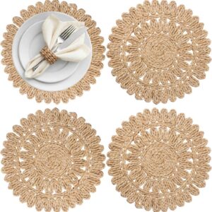 13.8" Set 4 Round Corn Husk Placemats | Boho Woven...