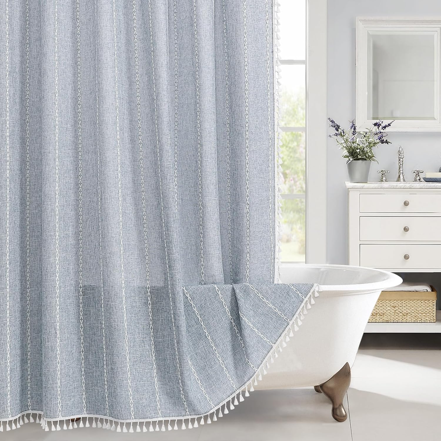 MitoVilla Blue Boho Fabric Shower Curtain, Modern... MitoVilla Blue Boho Fabric Shower Curtain, Modern...