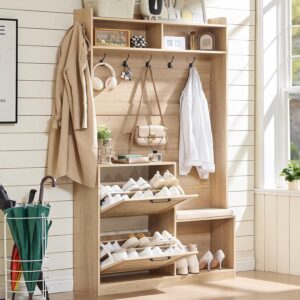 LEYAOYAO 78" Tall Boho Hall Tree with Bench & Shoe...