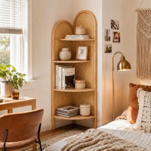 4 Tier Farmhouse Corner Shelf, 70" Tall Pine Wood and...