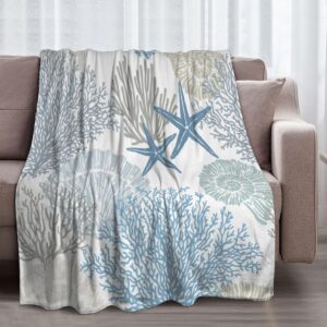 Nautical Coastal Blanket Starfish Seashell Coral Beach...
