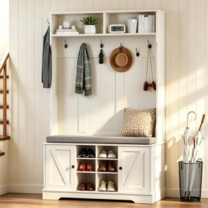 71" Hall Tree with Bench and Shoe Storage, Entryway Hall...