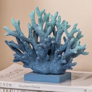 5.8" H Blue Coral Decor, Resin Coral Statue, Nautical...